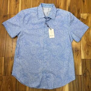NEW Robert Graham Andretti Jacquard Short Sleeve Button-Up Shirt Blue Men's L